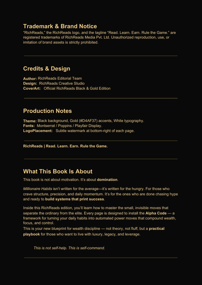 Millionaire Habits: The Alpha Code of Daily Domination